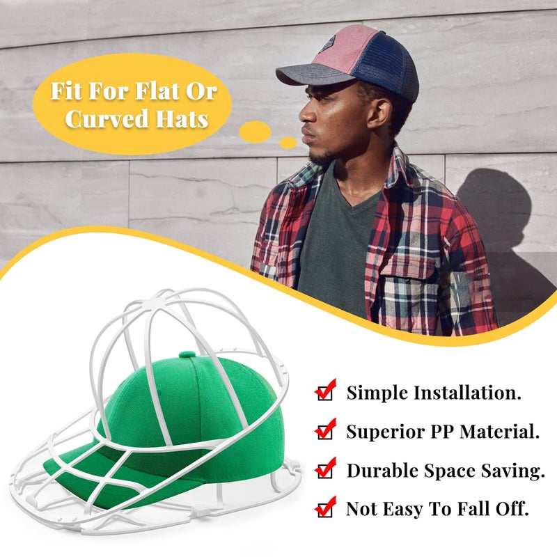 Haiou Hat Washer Cage - Protect Shape & Prevent Damage in Washing Machine/Dishwasher, Fits All Baseball Caps，White (4 Pack) - Image 2